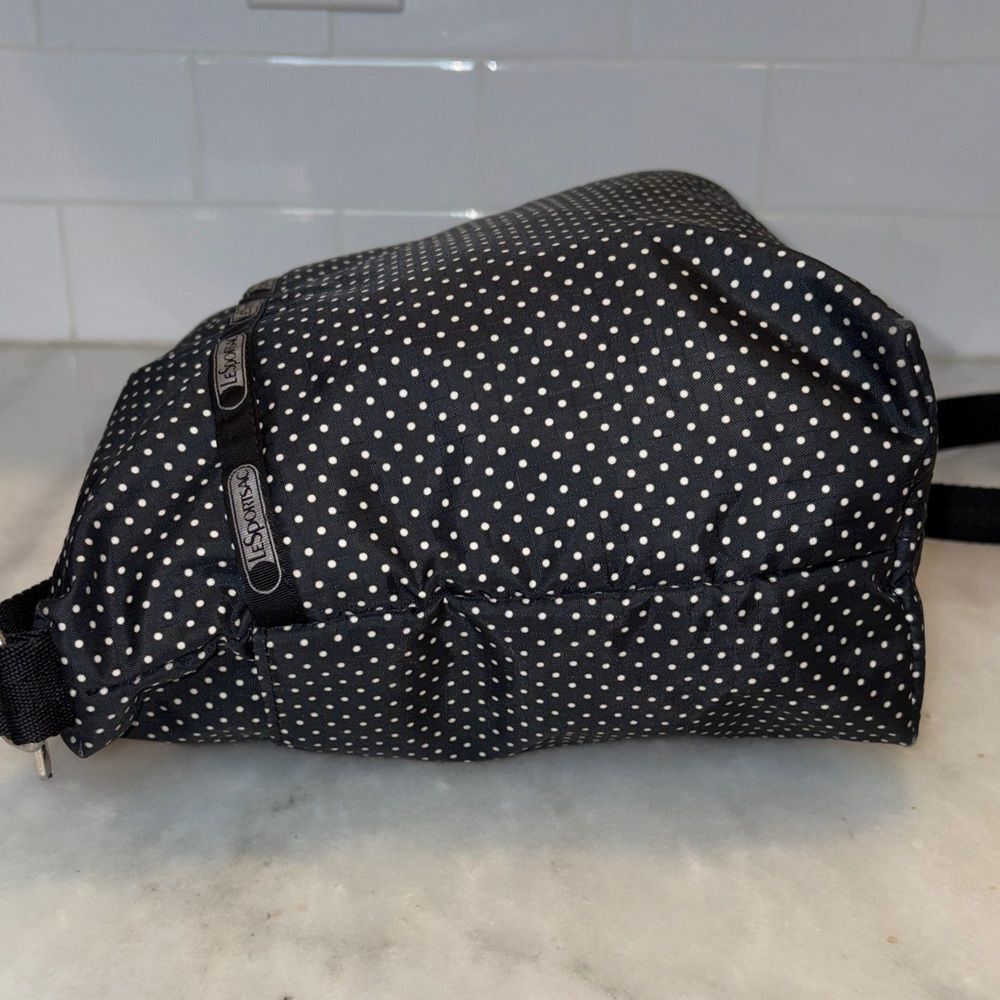 LeSportsac Purse Crossbody Shoulder Bag Black White Polka Dot Nylon - Picture 11 of 16